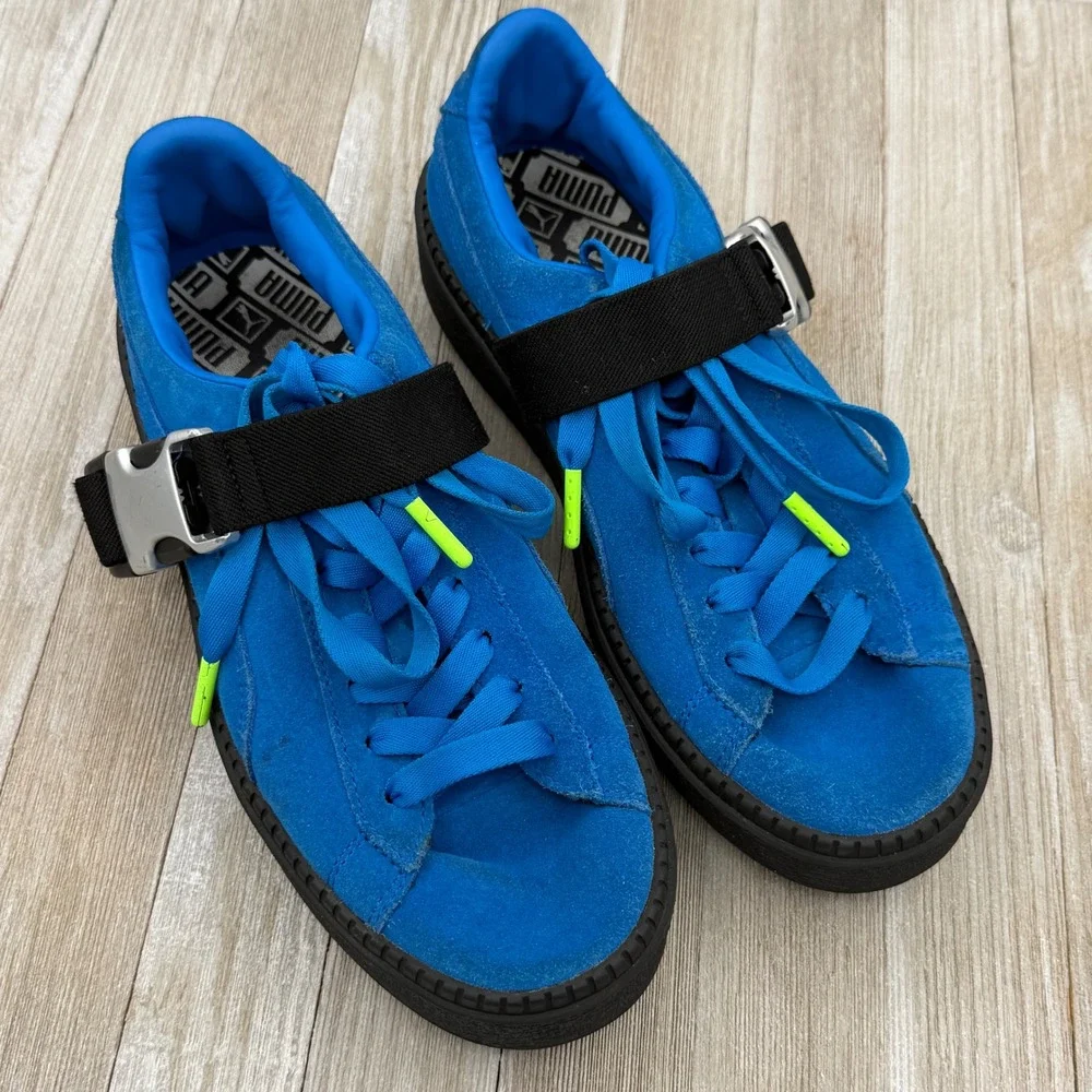 Puma Suede Platform Buckle Blue Black Sneakers 367451-01 Womens 8